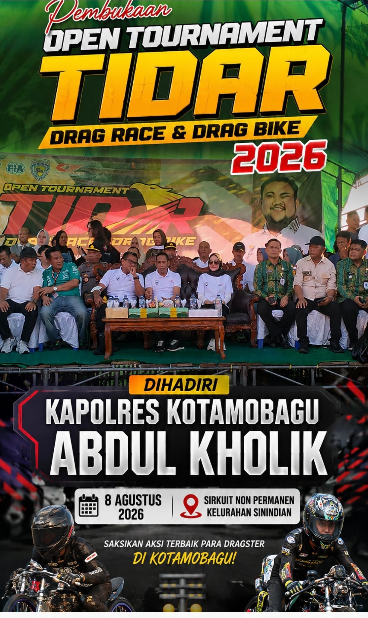 Pembukaan Open Tournament Tidar Drag Race & Drag Bike 2026 DiHadiri Kapolres Kotamobagu Abdul Kholik